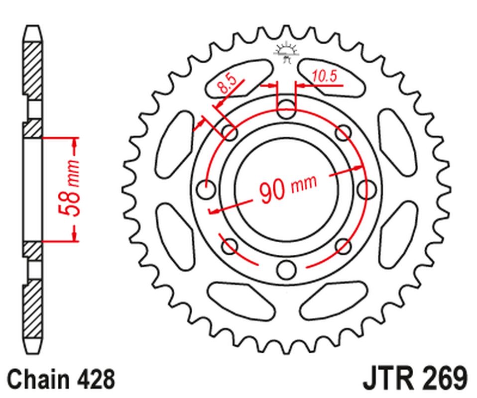 JT rozeta 269 34 HONDA CG 125 02-05, cm 125 82-97, CB 125T 82-88, DAELIM VC 125 96-99 (26934JT) (řetěz 428)