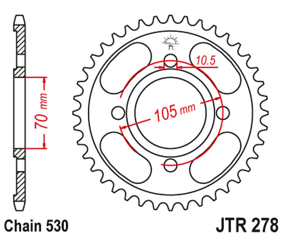 JT rozeta 278 34 HONDA CB 250 73-77,CJ 250 76-79, CB 360/400 75-79 (27834JT) (řetěz530)
