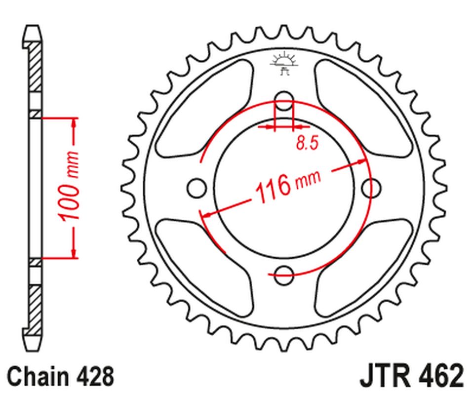 JT rozeta JTR462 51 KAWASAKI KX 80 86-99, KX 85 01-20, KX 100 86-21 (46251JT) (řetěz428) konverze