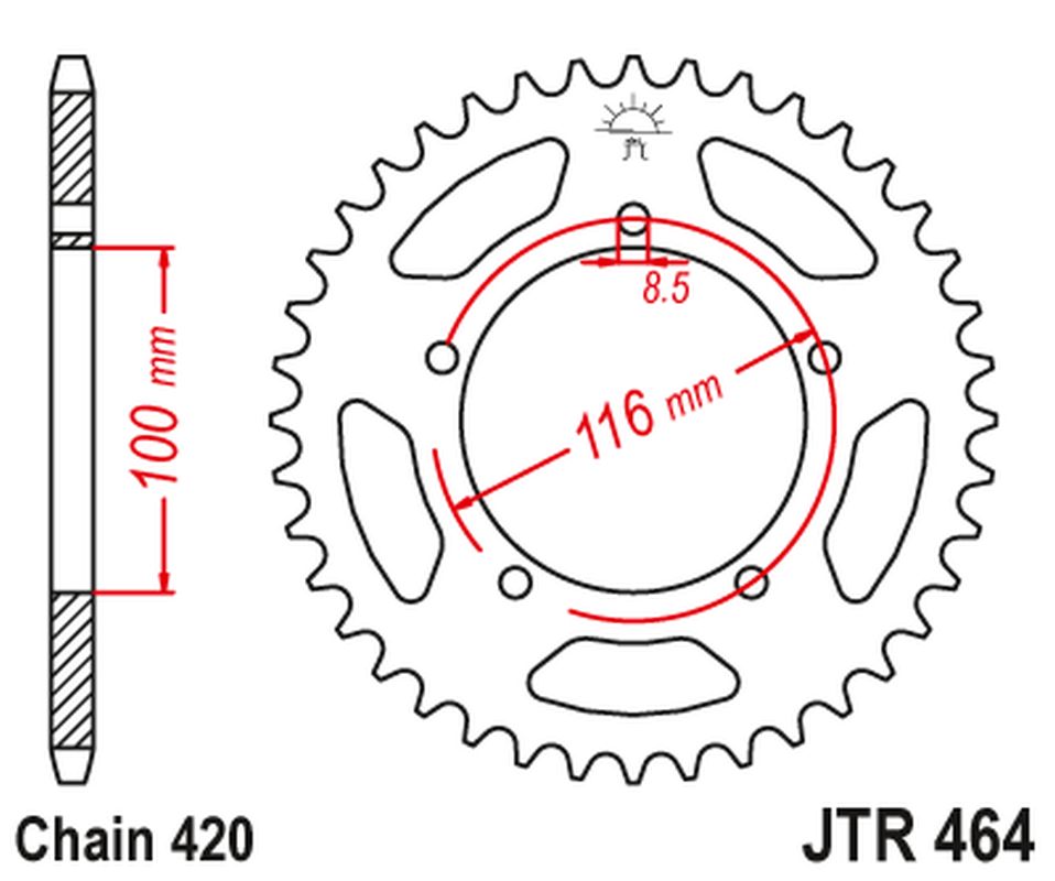 JT rozeta 464 50 KAWASAKI KX 60 83-03, KX 80 83-85 (46450JT) (řetěz420)