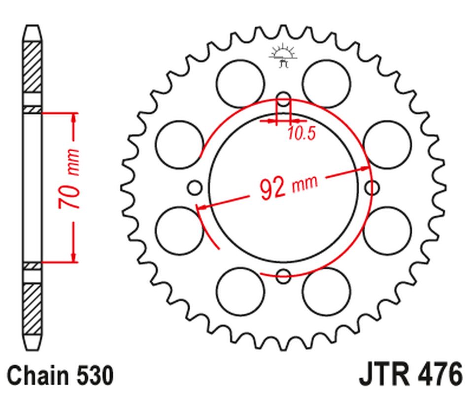JT rozeta 476 44 KAWASAKI GPZ 250 83-85, s 250/400/440/500/550 78-85 (47644JT) (řetěz530)
