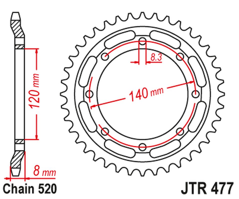 JT rear sprocket 506 43 KAWASAKI KLR 600 '84-90' (50643JT) (chain 520)
