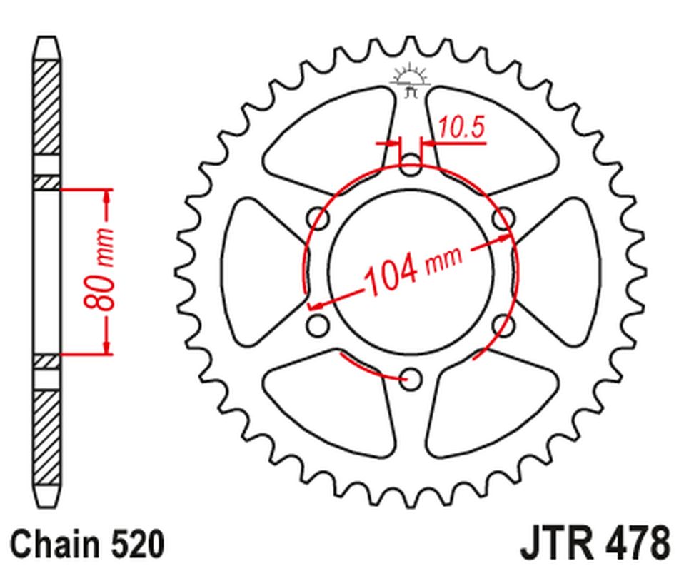 JT rozeta 478 45 KAWASAKI ZX6R (05-20), Z750 (04-12) (může být nahrazená 4578 43 JTR1478.45) (řetěz 520) barva černá (47845JTZBK)