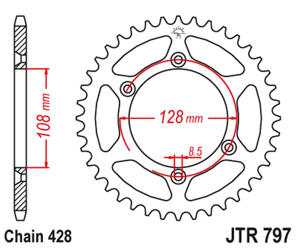 JT zadní řetězové kolečko 4488 51 KAWASAKI KLX 125 '03-06, SUZUKI DR-Z 125 '03-20 (448851JT) (řetěz 428)