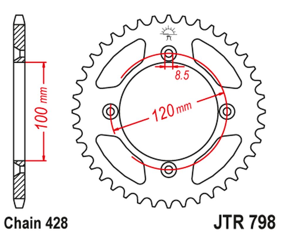 JT rozeta 798 50 SUZUKI RM 80 83-01, YAMAHA YZ 85 02-24 (79850JT) (řetěz 428)
