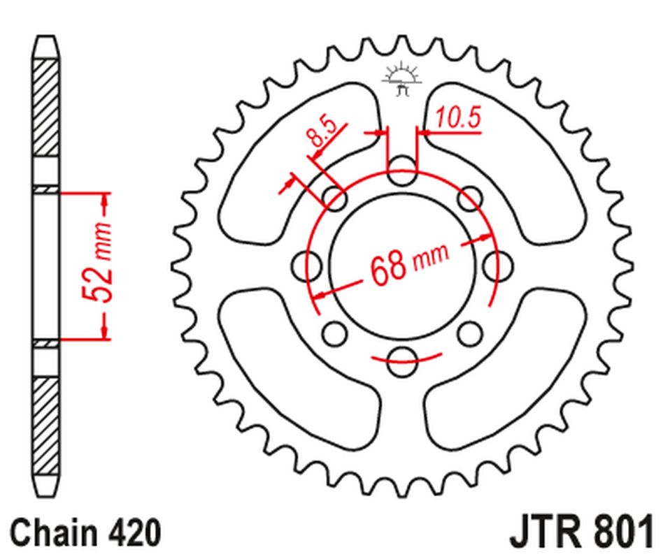 JT rozeta 801 49 SUZUKI GT 50 77-80, ZR 50 82-, APX 50 84-89, TS 50 79-83, TSX 50 92-96, KAWASAKI AE 50 82-83, AR 50 91-98 (80149JT) (řetěz 420)