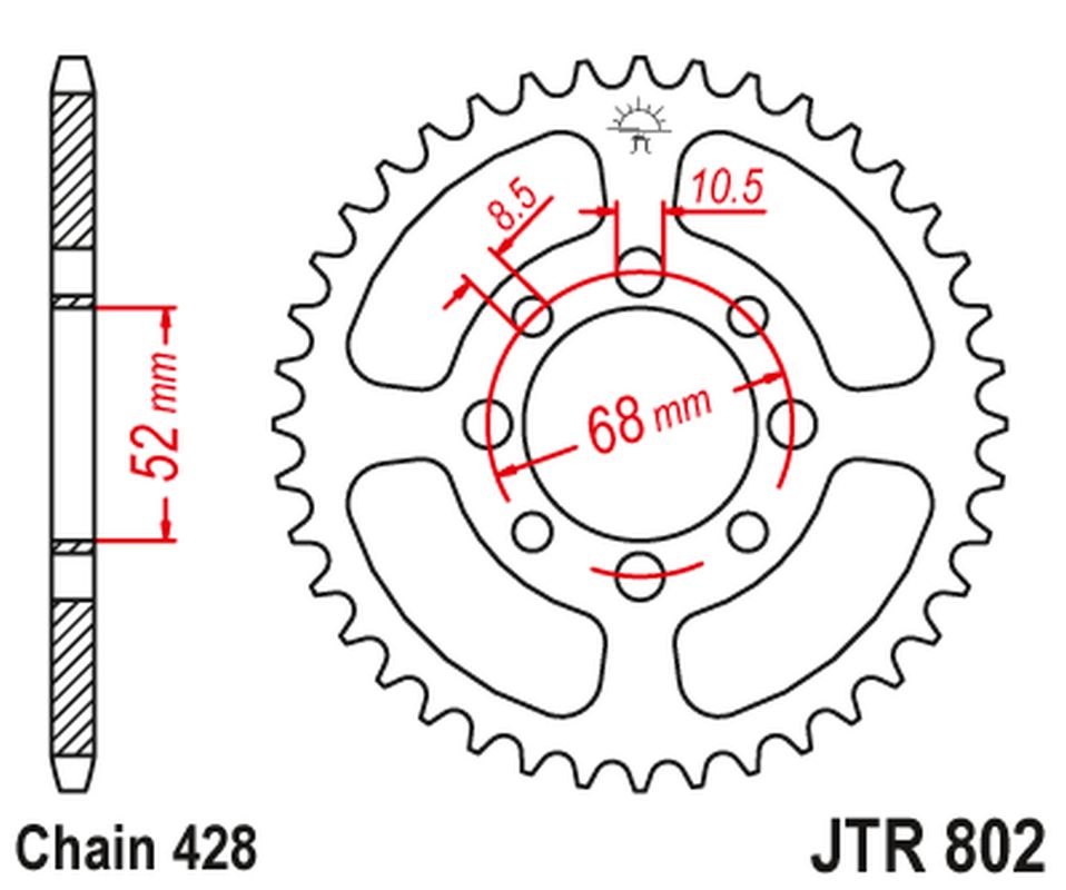 JT rozeta 802 46 SUZUKI TS 90 72, GT 100 76, RM 80 80-81, RV 90 73-77, KAWASAKI KZR 100, KE 100 80, (80246JT) (řetěz 428)