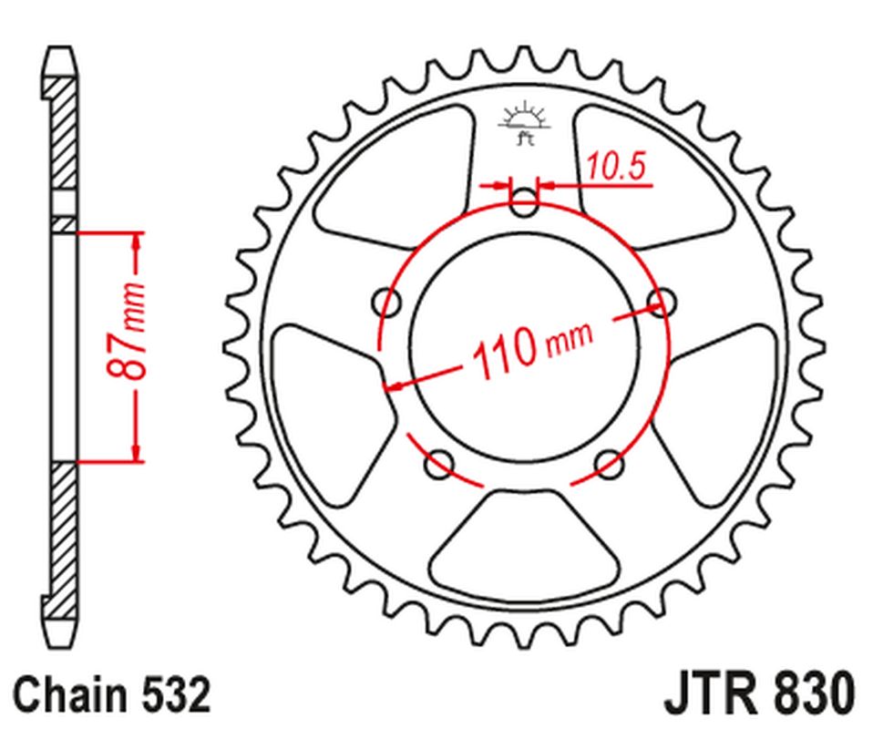 JT zadní řetězové kolečko 821 46 SUZUKI GSX-R 1100 '86-88 (82146JT) (ŘETĚZ 532)