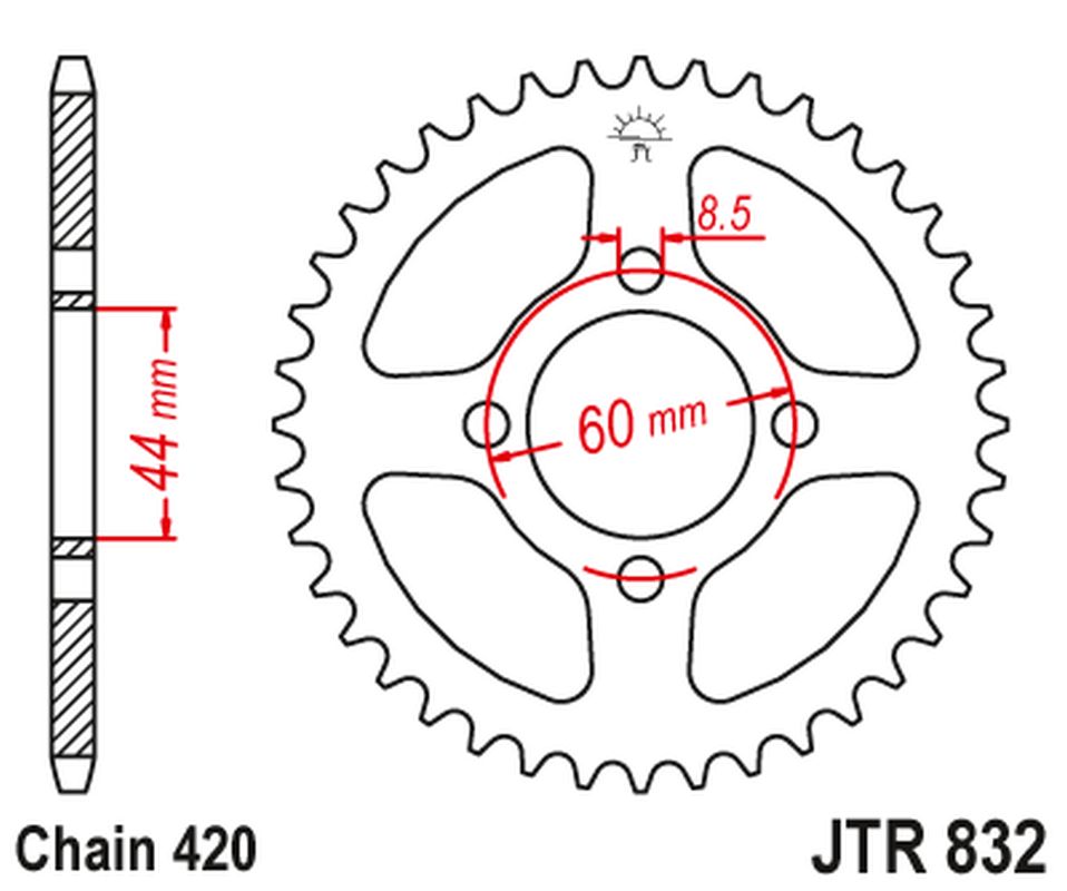 JT rozeta 832 45 YAMAHA DT 50M 78-80, DT 50R 88-90 (83245JT) (řetěz 420)