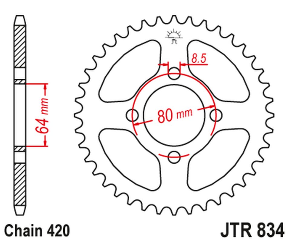 JT rozeta 834 36 YAMAHA V70/V75 76-77, V90 75-78, LB 80 76-77, YB 100E 80-94 (83436JT) (řetěz 420)