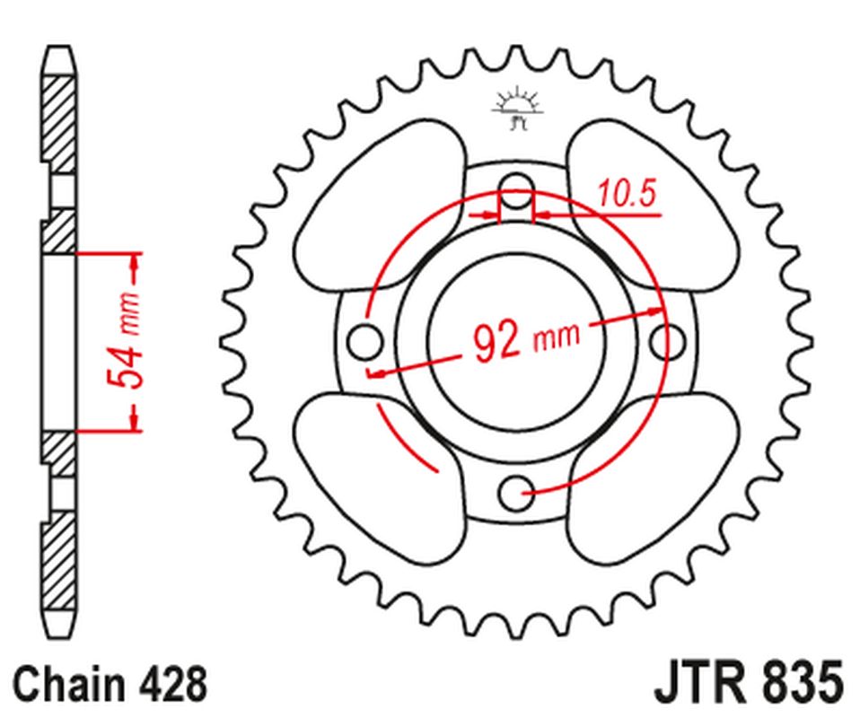 JT zadní řetězové kolečko 843 49 YAMAHA SR 125 '82-03 (84349JT) (řetěz 428)