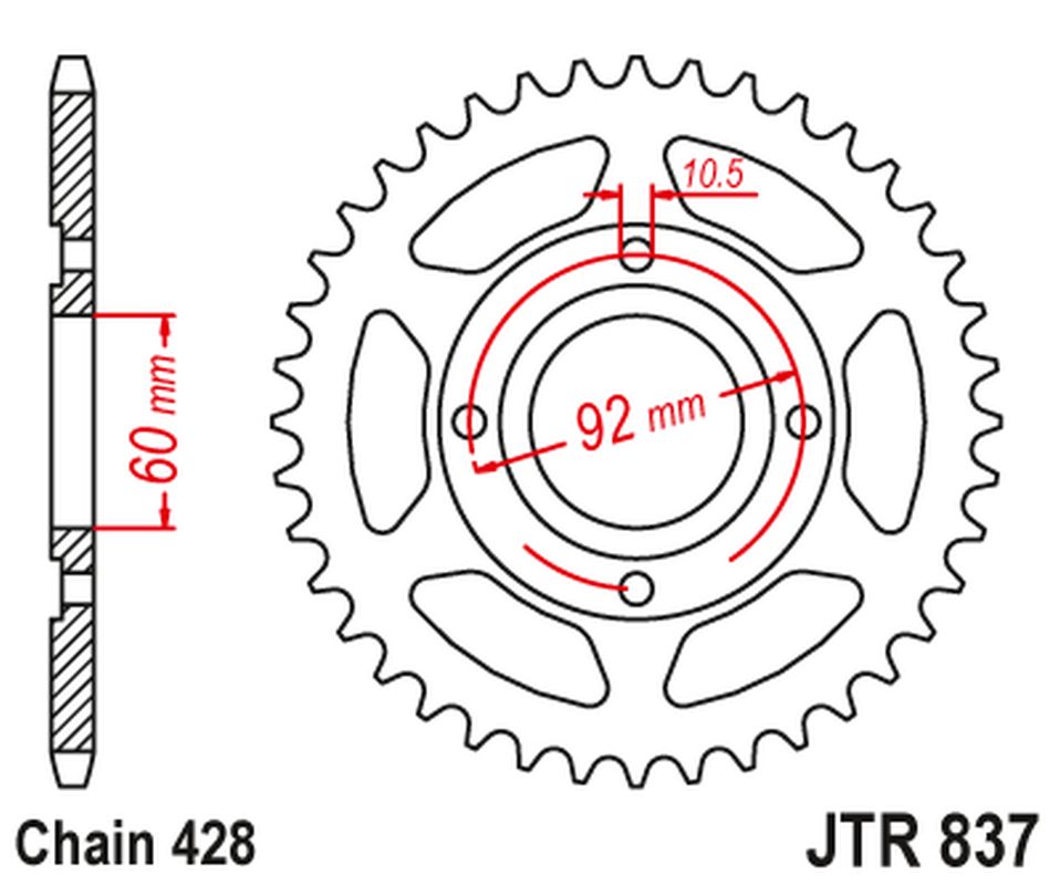 JT zadní řetězové kolečko 838 39 YAMAHA RD 125 '75-81, RD 200 '78-81 (83839JT) (řetěz 428) na objednávku