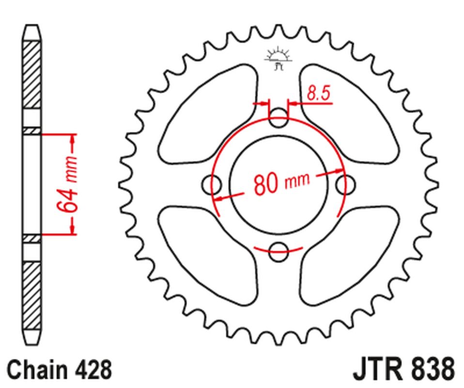 JT rozeta 838 38 YAMAHA RD 125 74-75, SYM XS 125 (83838JT) (řetěz 428)