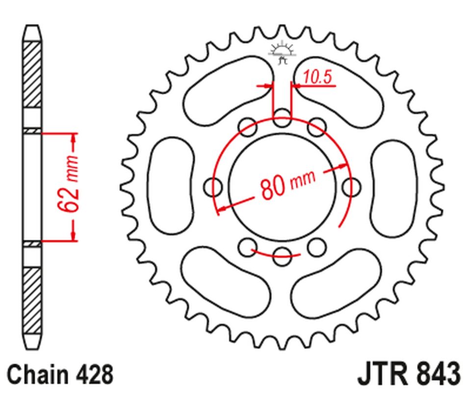 JT zadní řetězové kolečko 843 48 YAMAHA DT 80LC '83-84, DT 125 LC (-1), SR 125 '80-94 (-1) (84348JT) (řetěz 428)