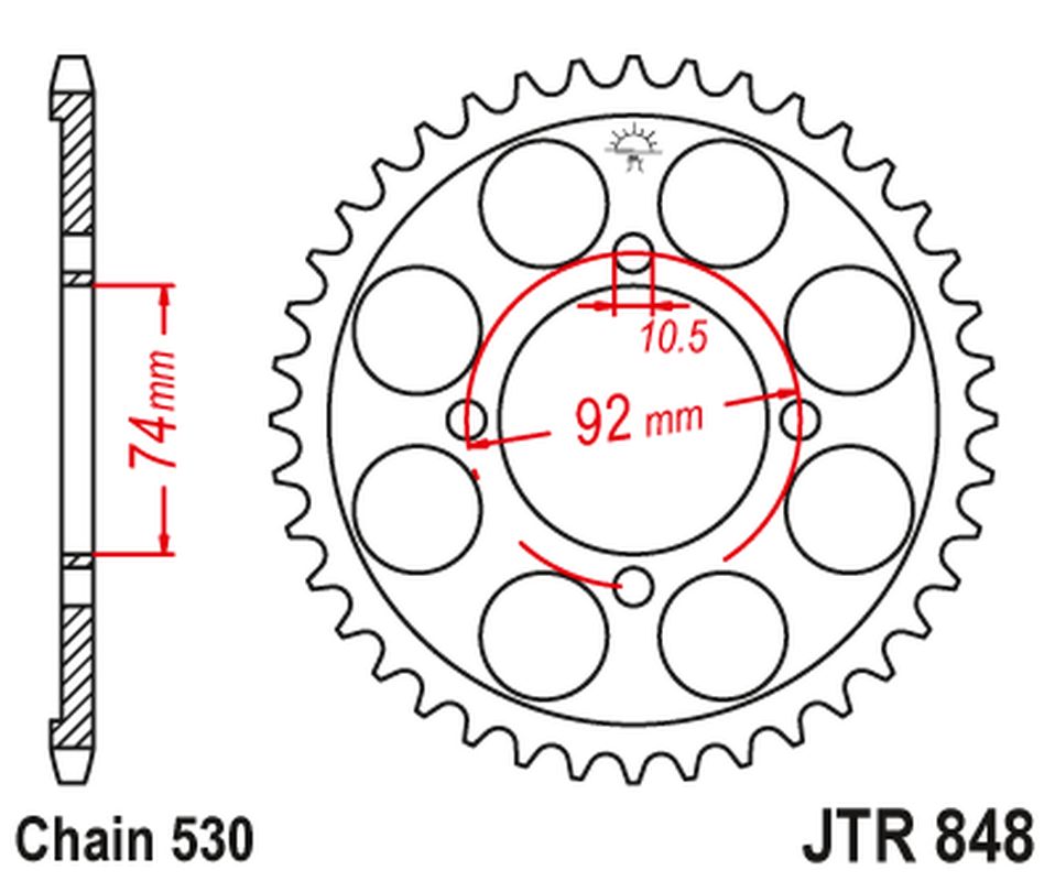 JT rozeta 848 37 YAMAHA RD 350 74-76 (84837JT) (řetěz 530)