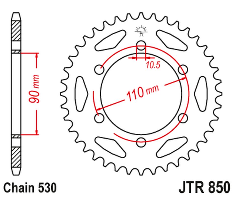 JT rozeta 850 34 YAMAHA XS 650 74-83, TX 650 72-74 (85034JT) (řetěz 530)