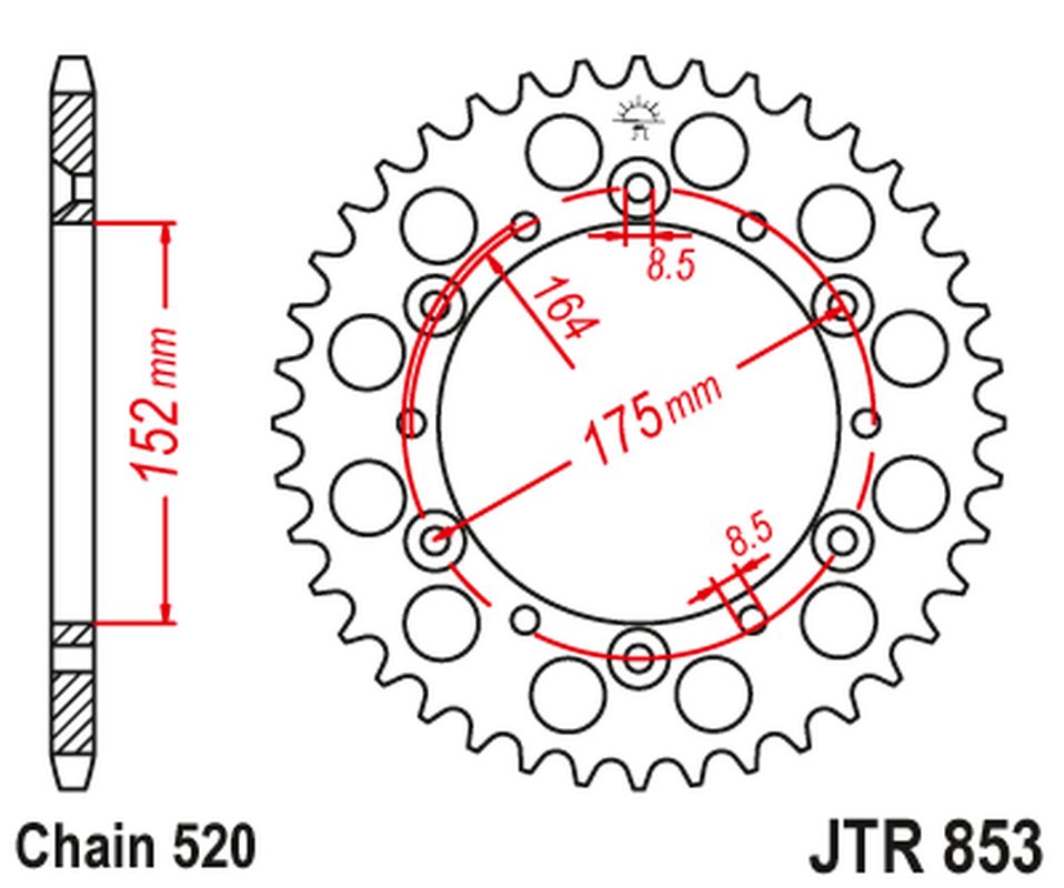 JT rozeta 856 45 YAMAHA TT 250R 95-04, TT 600R 98-03, IT 175/200/465/490 80-86, (85645JT) (řetěz 520)