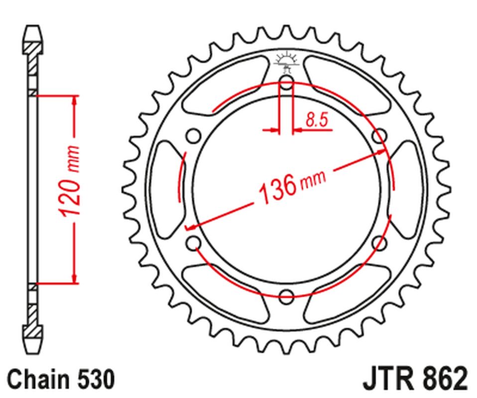JT rozeta 864 38 YAMAHA RD 500LC 84-87, RZV 500R (86038JT) (řetěz 530)
