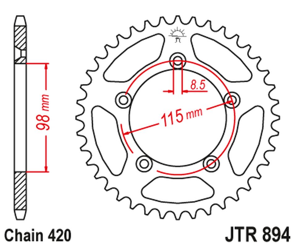 JT rozeta 4552 48 KTM SX 60/65 98-21 (455248JT) (řetěz 420) barva černá (JT rozeta 4552 48 KTM SX 60/65 98-21 (455248JT) (řetěz 420) barva černá)