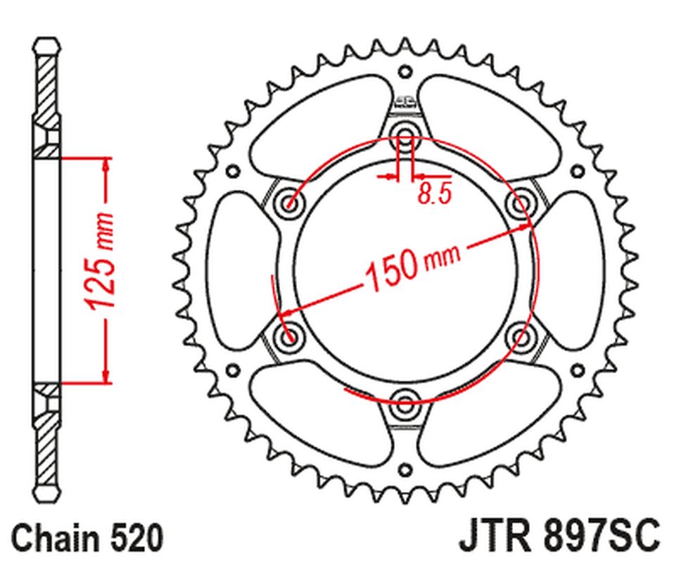 JT rozeta 899 45 KTM SX/EXC ULTRAlité samočistící (89945JT) (řetěz 520) (JT rozeta 899 45 KTM SX/EXC ULTRAlité samočistící (89945JT) (řetěz 520))