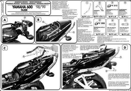 KAPPA zadní nosič kufru YAMAHA FZS 600 FAZER (98-03) ( bez plotny ) (K3400)