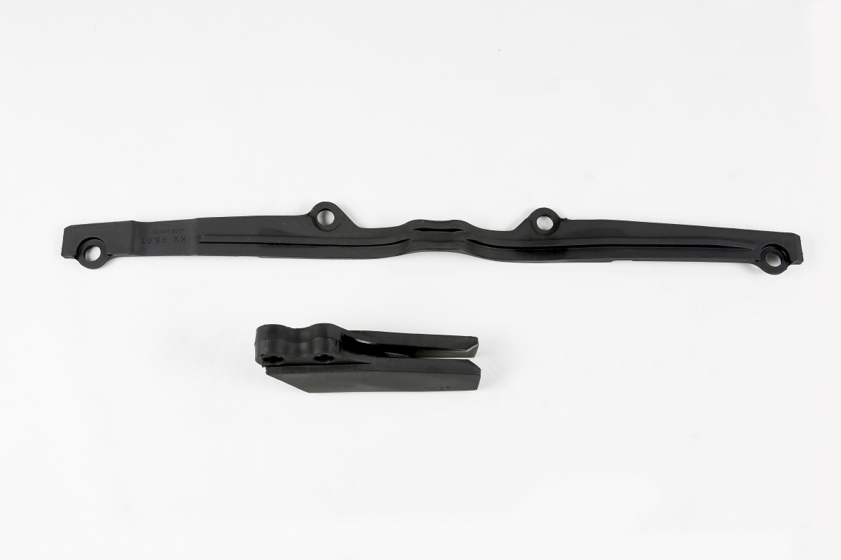 UFO komplet kluzák (KA03703001) + vodič (KA03708001) řetězu KAWASAKI KX 125/250 97-02 barva černá