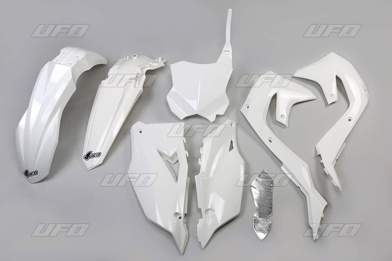 UFO kompletní sada plastů KAWASAKI KXF 250 21-24, KXF 450 19-23 barva bílá (KA227E047)