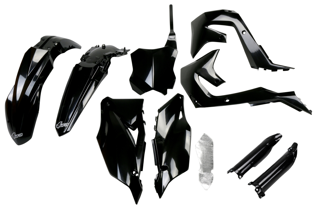 UFO kompletní sada plastů (FULL KIT) s kryty tlumičů KAWASAKI KXF 250 21-24, KXF 450 19-23 barva černá