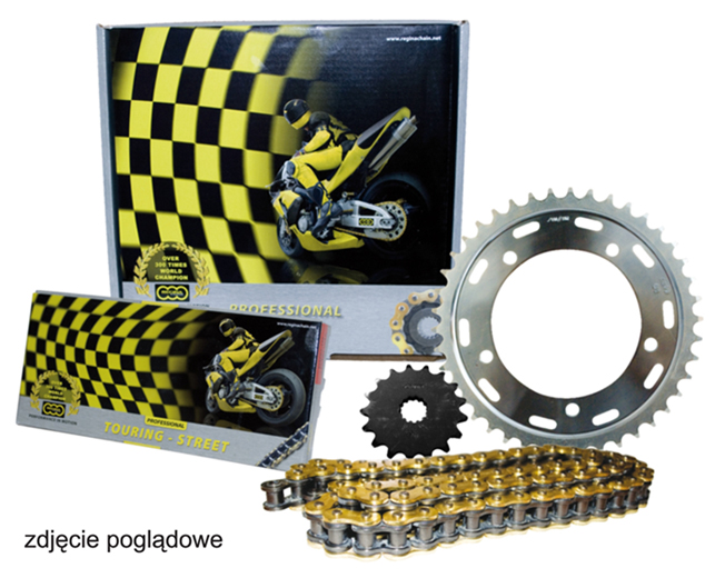 REGINA chain kit KTM 950/990 LC8 ADVENTURE 02-09 (17/42/118/525ZRP) up to 1300 ccm gold (Z-RING), sprockets by SUNSTAR