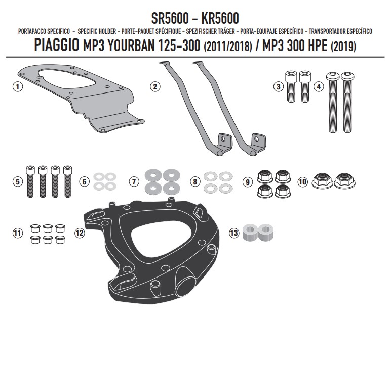 KAPPA rear rack PIAGGIO MP3 YOURBAN 125/300, HPE 300 11-24 (with MONOKEY plate)