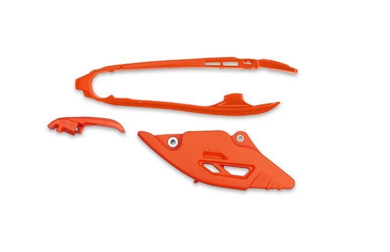 UFO 2026/01 komplet kluzák + vodítko řetězu KTM SX 125 / 150 / 250 / 300 25-26, SX-F 250 / 350 / 450 25-26 barva oranžová (UFO 2026/01 komplet kluzák)