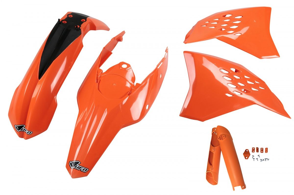 UFO kompletní sada plastů (FULL KIT) s kryty tlumičů KTM EXC 09-10 barva oranžová (KT511E127)
