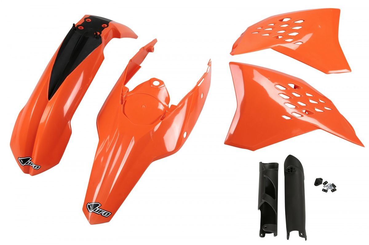 UFO kompletní sada plastů (FULL KIT) s kryty tlumičů KTM EXC 09-10 barva OEM (oranžová) (KT511E999)