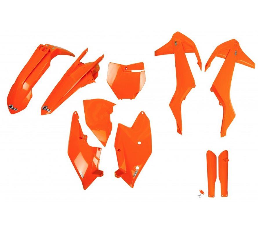 UFO kompletní sada plastů (FULL KIT) s kryty tlumičů KTM SX/SXF 16-18 ( kromě SX 250 16) barva oranžová (KT517E127) (UFO kompletní sada plastů (FULL)