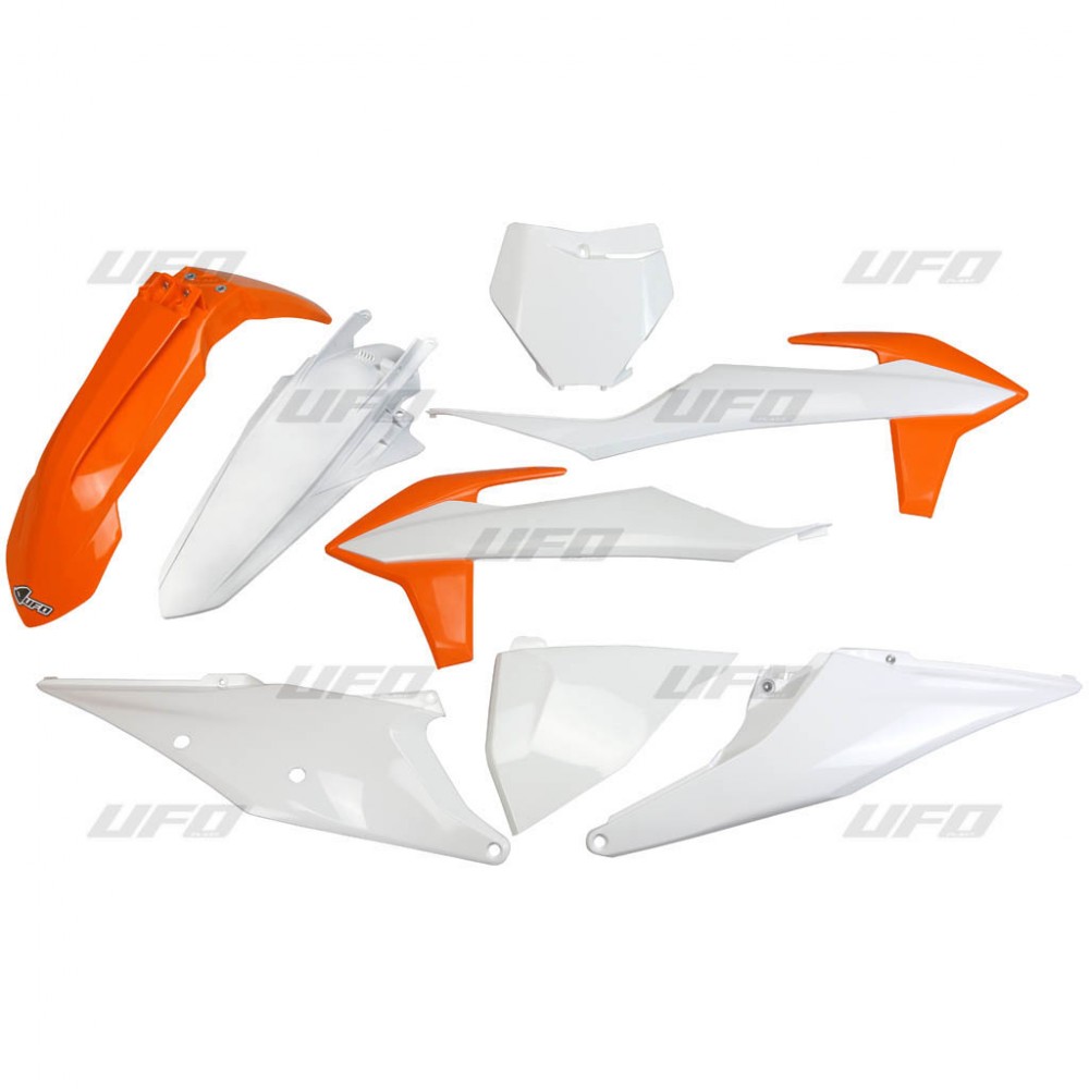 UFO kompletní sada plastů KTM SX 125/150/250 19-22, SXF (SX-F) 250/350/450 19-22 barva (bílá/oranžová) (KT522E999) (UFO kompletní sada plastů KTM SX)