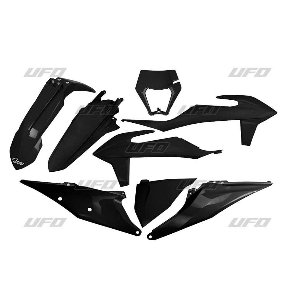 UFO komplet plastů KTM EXC 125 20-21, EXC/EXCF(EXC-F) 150/250/300/350/450/500 20-23 Z OSŁONĄ LAMPY barva černá (KT527E001) (KTKIT527001)