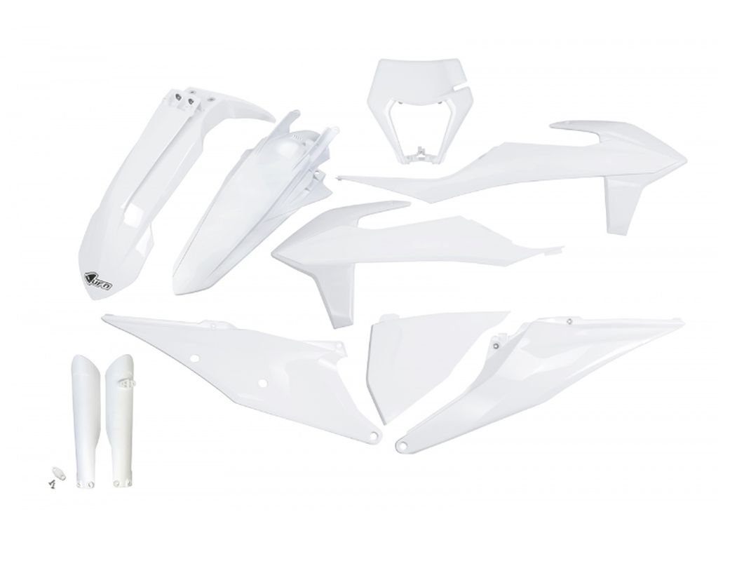 UFO kompletní sada plastů (FULL KIT) s kryty tlumičů KTM EXC 125 20-21, EXC 250 / 300 TPI 20-23, EXC-F 250 / 350 / 450 / 500 20-23 barva bílá