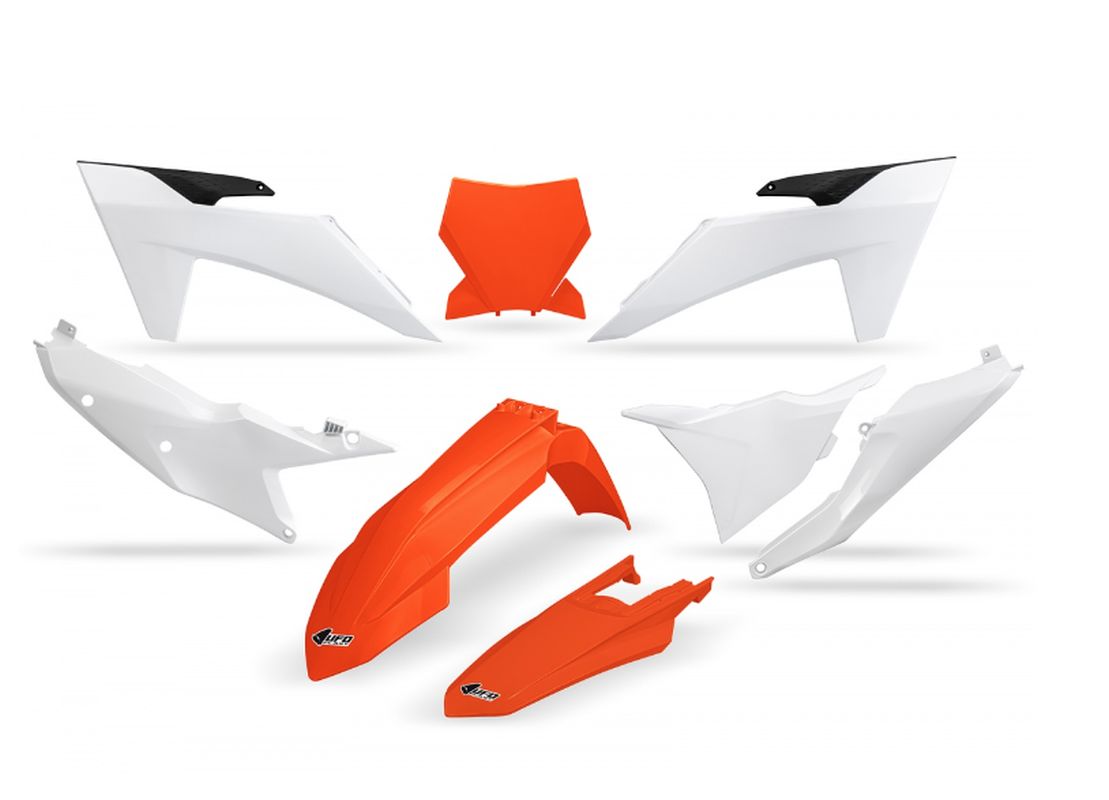 UFO kompletní sada plastů KTM SX 125 / 250 / 300 TBI 23-24, SX-F 250 / 350 / 450 23-24 barva (bílá/oranžová) (UFO kompletní sada plastů KTM SX 125 /)