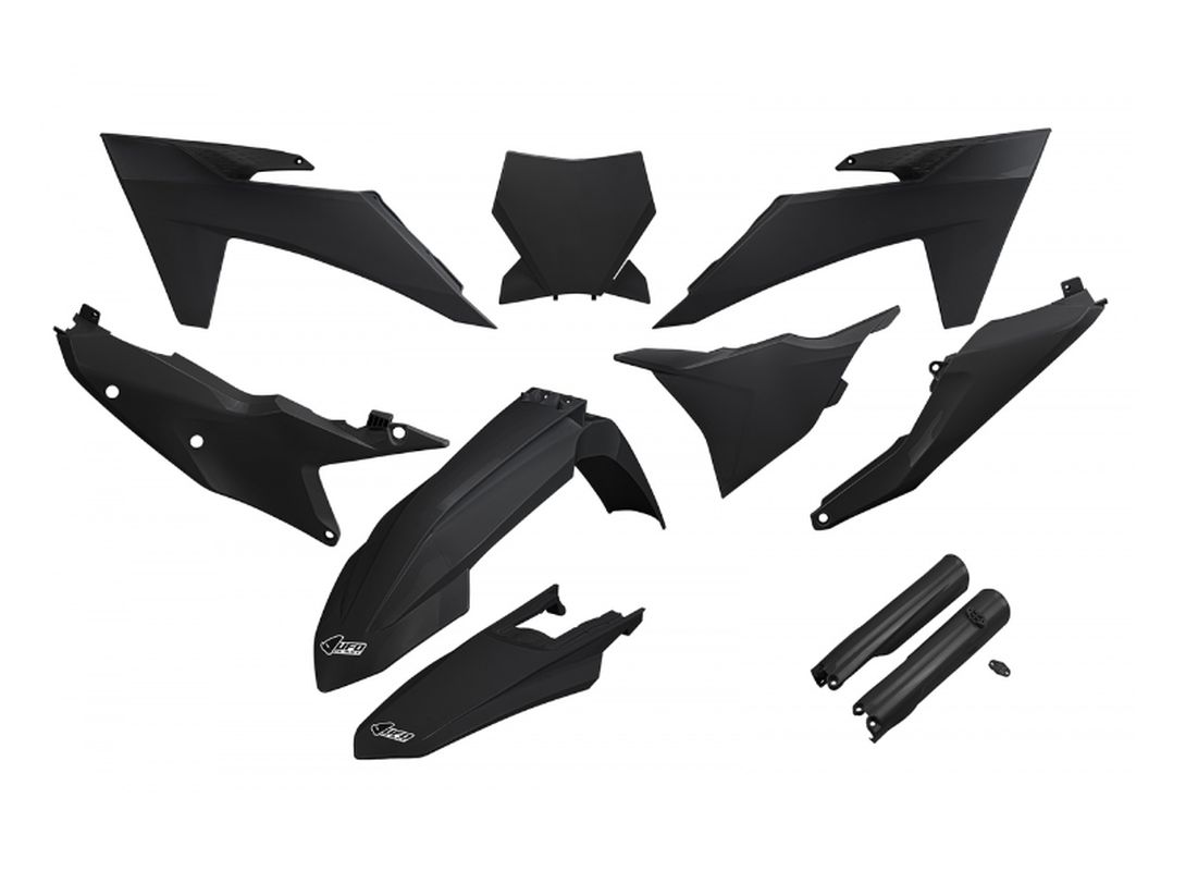 UFO kompletní sada plastů (FULL KIT) s kryty tlumičů KTM SX 125 / 250 / 300 TBI 23-24, SX-F 250 / 350 / 450 23-24 barva černá (UFO kompletní sada)