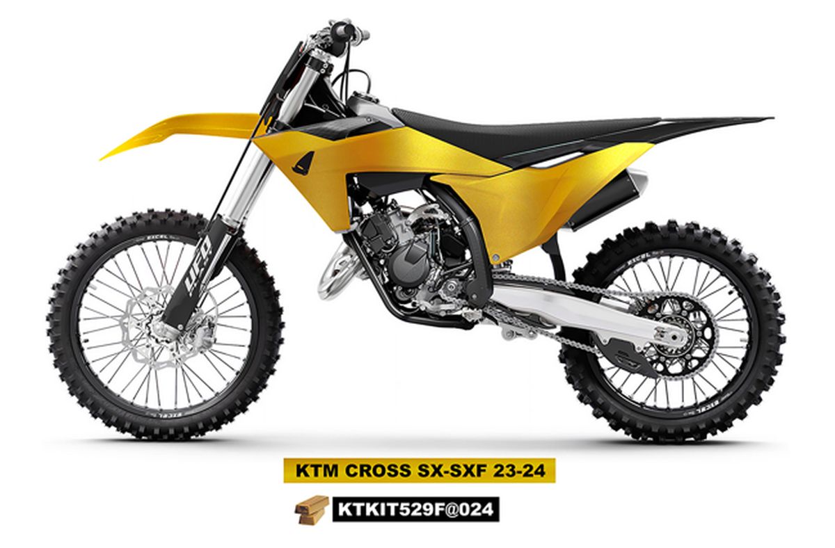 UFO kompletní sada plastů (FULL KIT) s kryty tlumičů KTM SX 125 / 250 / 300 TBI 23-24, SX-F 250 / 350 / 450 23-24 barva zlatá - (UFO kompletní sada)