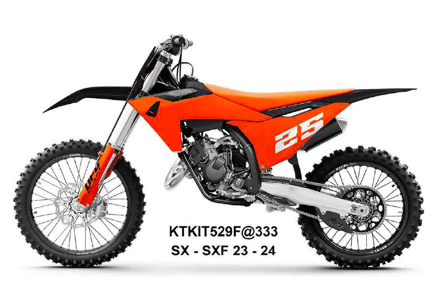 UFO 2025/11 kompletní sada plastů (FULL KIT) s kryty tlumičů KTM SX 125 / 250 / 300 TBI 23-24, SX-F 250 / 350 / 450 23-24 barva oranžová / černá