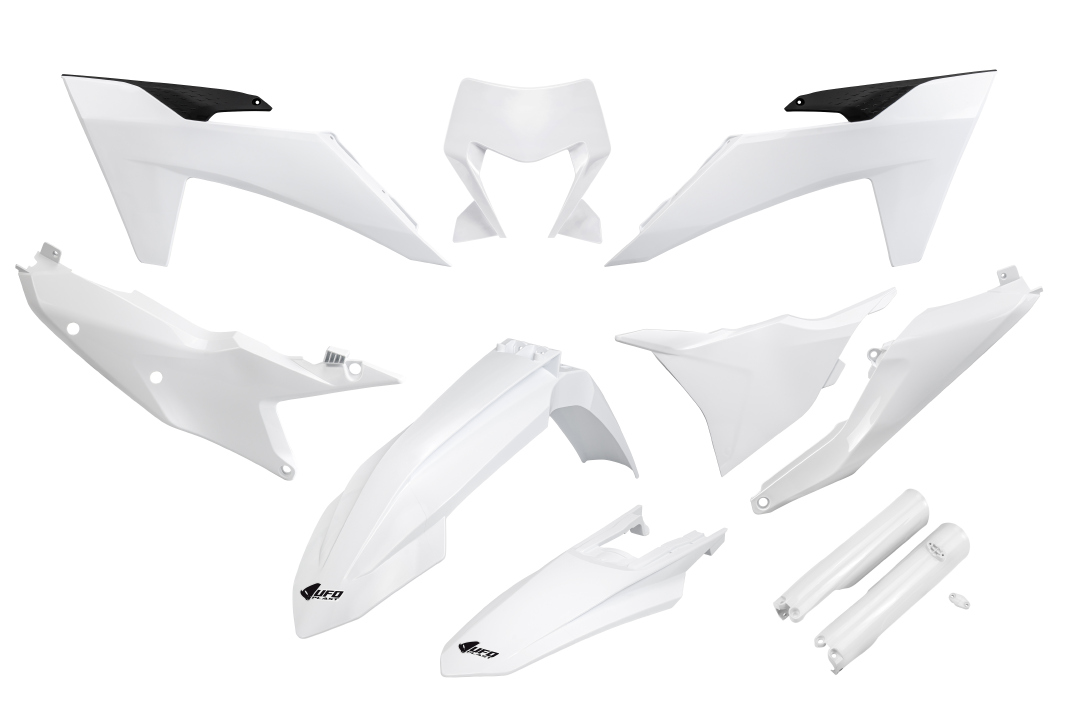 UFO kompletní sada plastů (FULL KIT) s kryty tlumičů KTM EXC 150 / 250 / 300 TBI 24-25, EXC-F 250 / 350 / 450 / 500 24-25 barva bílá