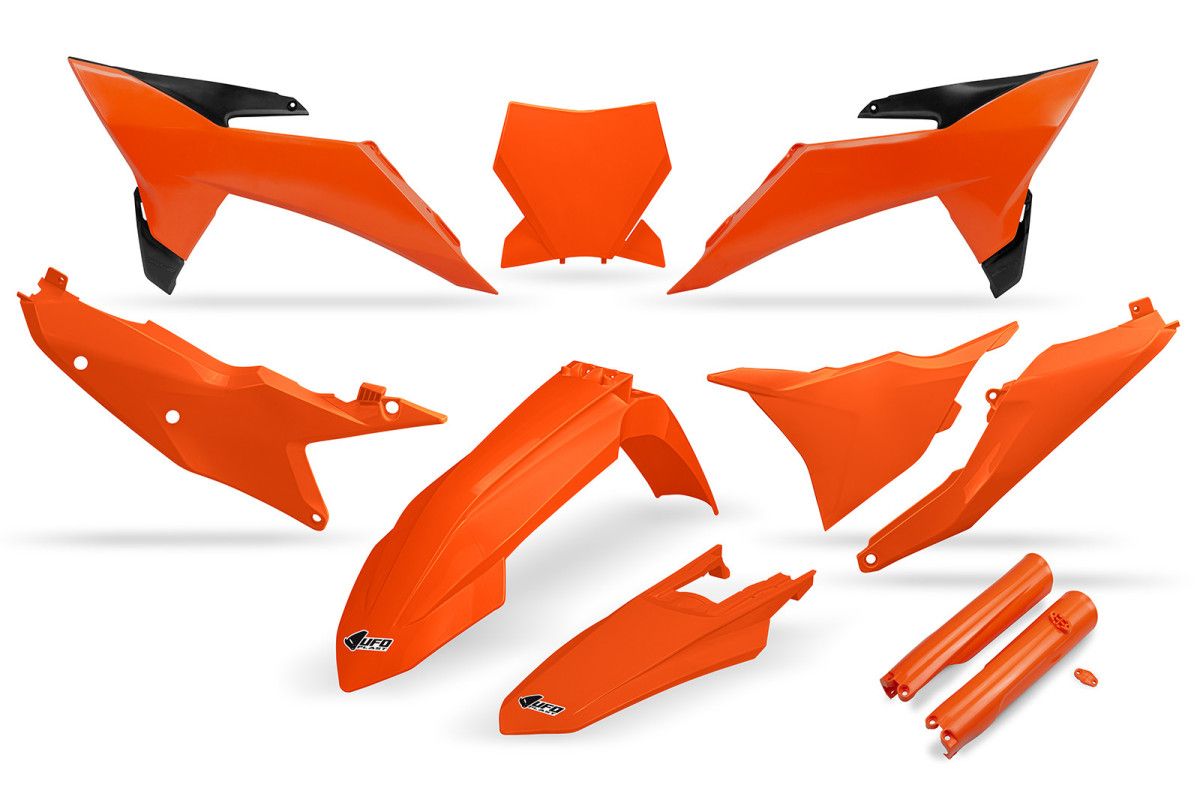 UFO complete plastic kit (FULL KIT) with shock covers KTM SX 125 / 150 / 250 / 300 25-26, SXF (SX-F) 250 / 350 / 450 25-26 OEM color (orange)