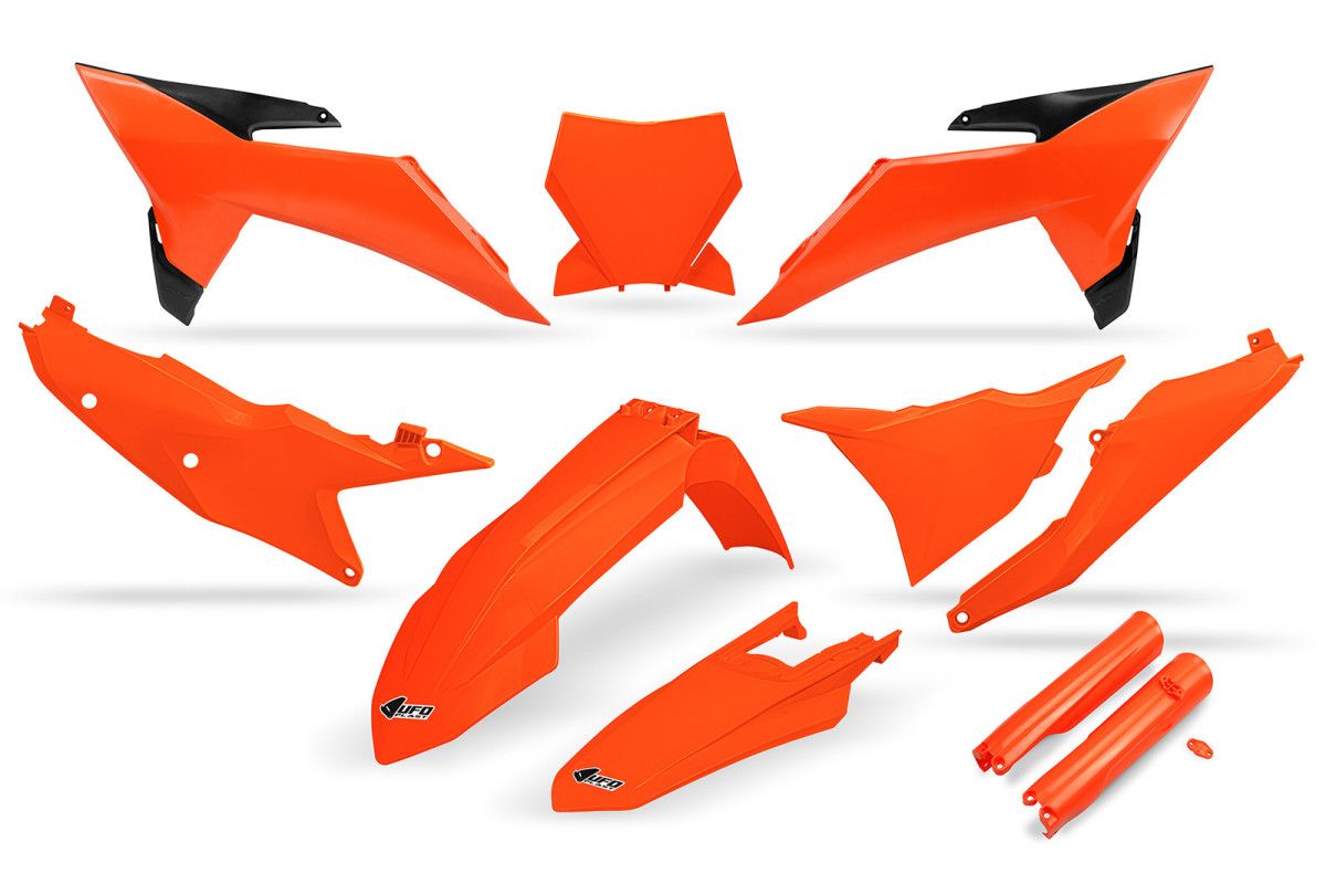 UFO kompletní sada plastů (FULL KIT) s kryty tlumičů KTM SSX 125 / 150 / 250 / 300 25-26, SXF (SX-F) 250 / 350 / 450 25-26 barva oranžová
