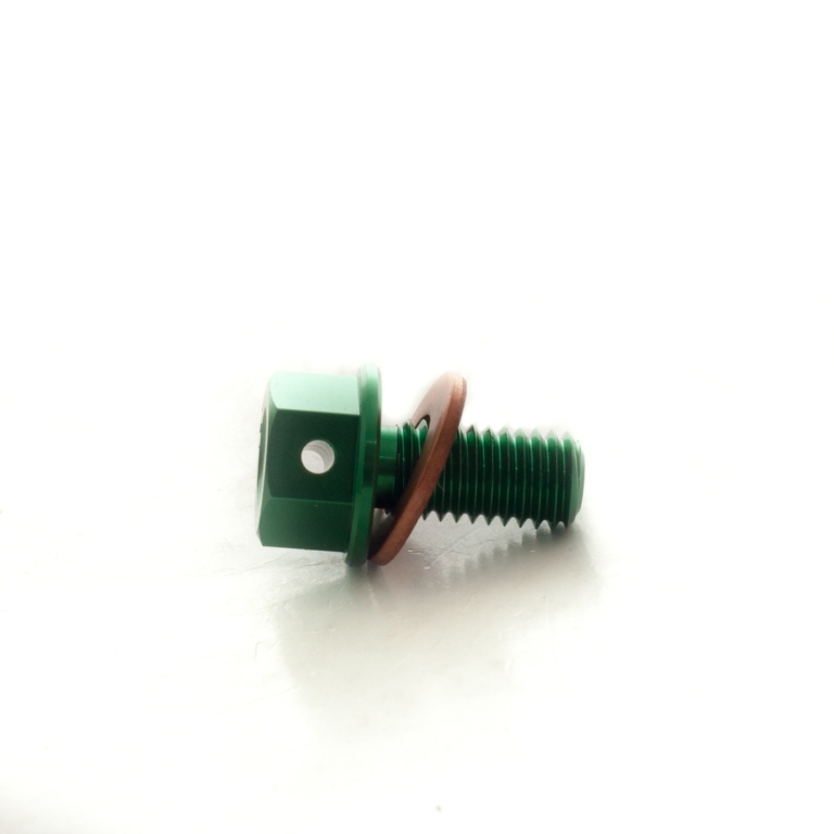 ACCEL vypouštěcí zátka oleje KAWASAKI KXF 19-20 ( s magnetem ) barva zelená (M8X1,25) (MDP-09GR)