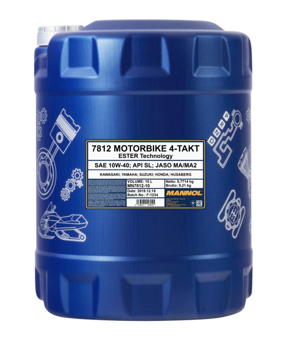 MANNOL motorový olej 4T MOTORBIKE 10W40 10L ESTER + MA2 syntetic (7812) (API SN) (MANNOL motorový olej 4T MOTORBIKE 10W40 10L ESTER + MA2 syntetic)