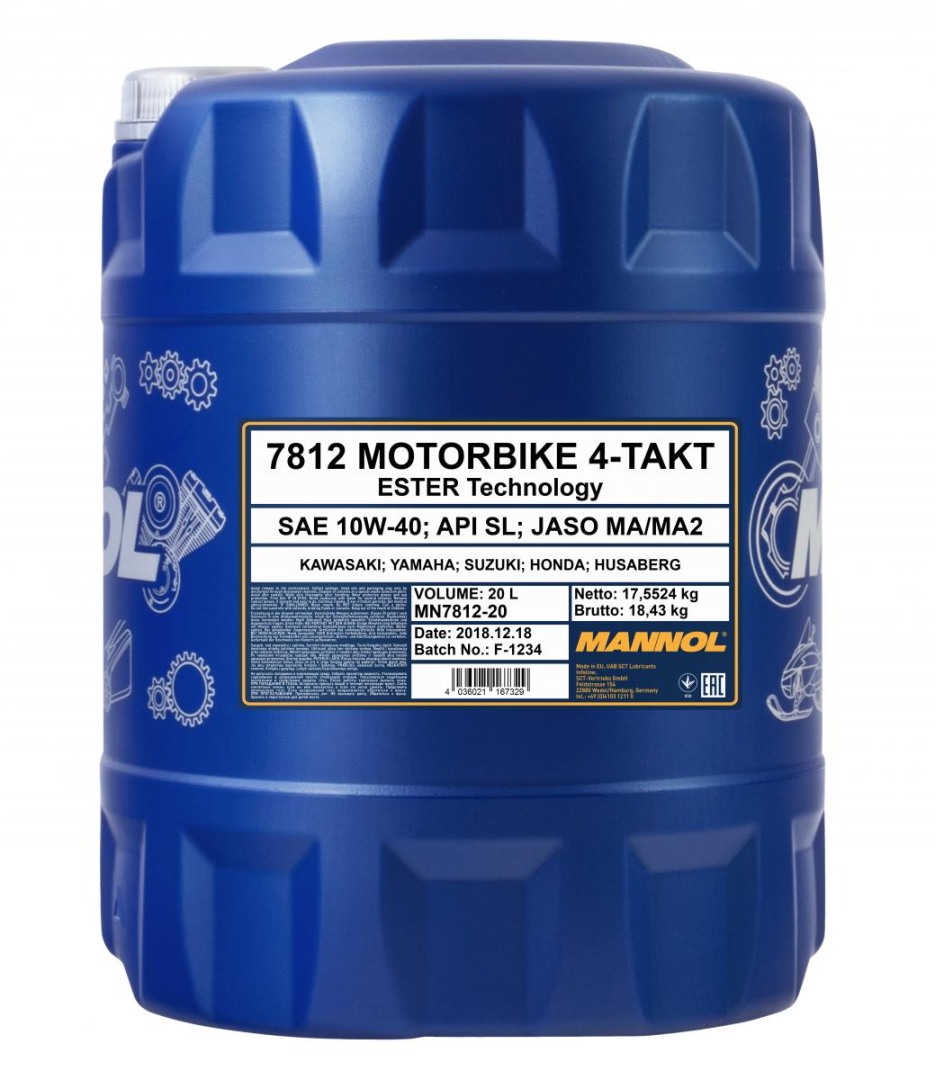 MANNOL motorový olej 4T MOTORBIKE 10W40 20L ESTER + MA2 syntetic (7812) (API SN) (48) (MANNOL motorový olej 4T MOTORBIKE 10W40 20L ESTER + MA2)