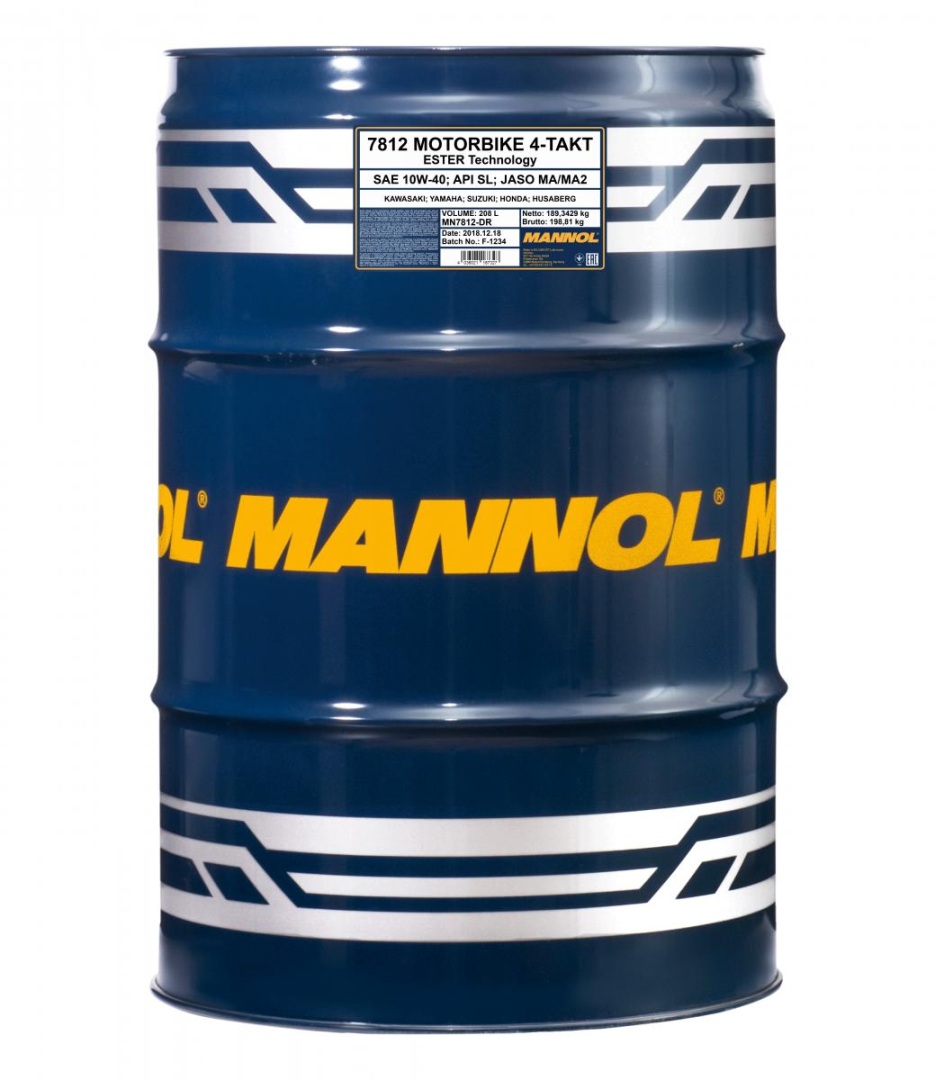 MANNOL motorový olej 4T MOTORBIKE 10W40 208L sud ESTER + MA2 syntetic (7812) (API SN) (MANNOL motorový olej 4T MOTORBIKE 10W40 208L sud ESTER + MA2)