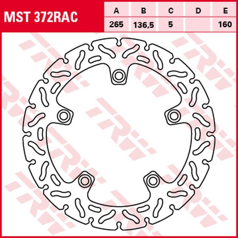 TRW ZF brzdový kotouč zadní BMW F 650/800GS/ADV 08- F 700GS 13-, F 800R 09-, F 750/850GS 18-, S 1000XR 15-19, K 1200R/S 05-09, R 1200GS/ADV/R/RT/HP2 04-13, R-NINE T 13-, R 1200S/ST 05-08, K 1300R/S 09-15 (265X136X5mm) WAVE