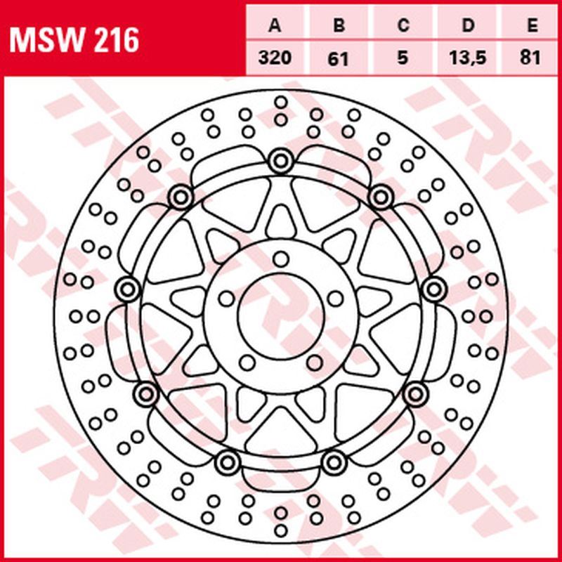 TRW ZF přední brzdový kotouč KAWASAKI ZX-7R/RR 96-02, ZXR 750 91-95, ZX-9R 94-04, ZZR 1100 93-01, ZX-12R 00-03, ZZR 1200 02-05, VN 1500/1600 MEAN STREK 02-05, SUZUKI VZ 1600 MARAUDER 04-05 (320X61X5mm)